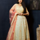 Mint Green Designer Lehenga Set with Floral Embroidery Work