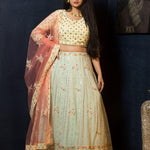 Mint Green Designer Lehenga Set with Floral Embroidery Work