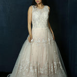 Light Pink Net gown adorned with Swarovski work