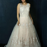 Light Pink Net gown adorned with Swarovski work