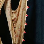 Soft Orange Floral Print Sequin Zari Organza Saree with Tassels in the Pallu