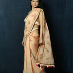 Soft Orange Floral Print Sequin Zari Organza Saree