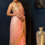 Pink Sequin Embroidered Net Saree with Floral Designs - Anvi Couture