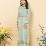 Green Two-Piece Embroidered Dress - Anvi Couture