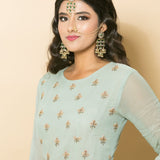 Green Two-Piece Embroidered Dress - Anvi Couture