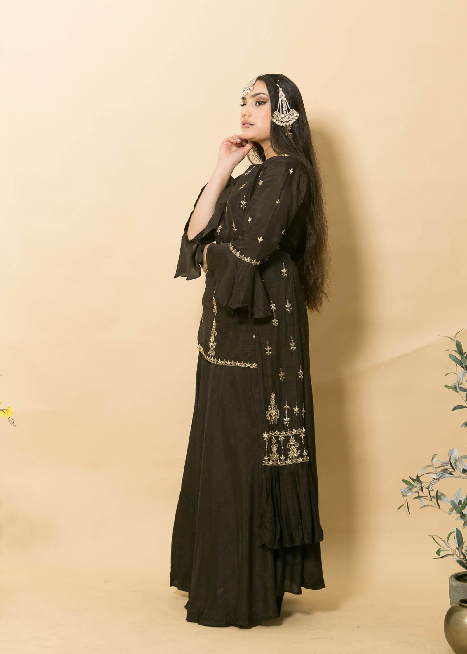 Brown Two-Piece Designer Dress With Embroidery Work - Anvi Couture