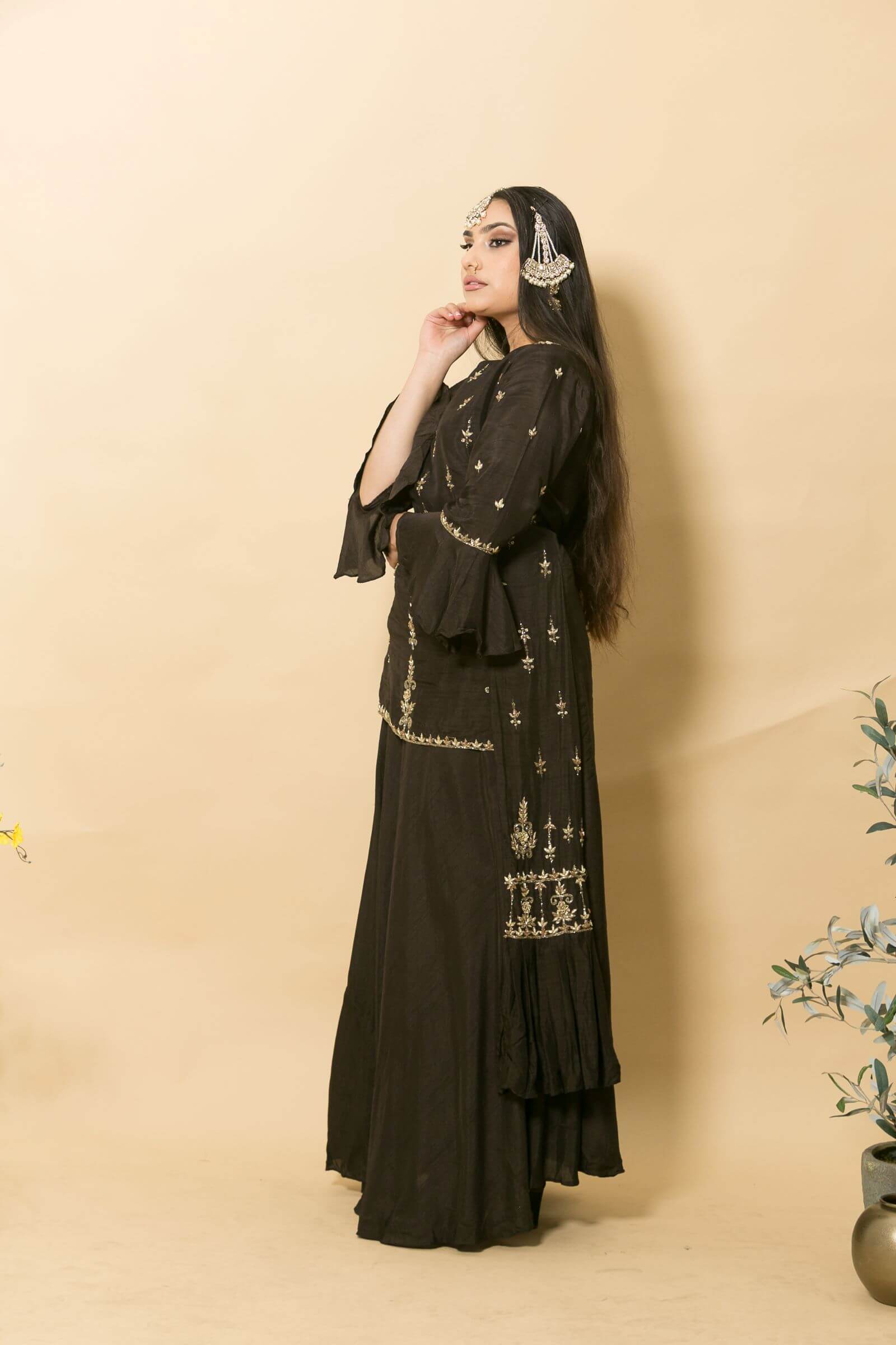Brown Two-Piece Designer Dress With Embroidery Work - Anvi Couture