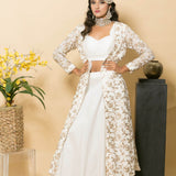 White Designer Dress with Golden Embroidered Jacket - Anvi Couture