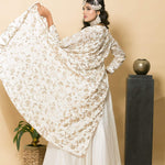 White Designer Dress with Golden Embroidered Jacket - Anvi Couture