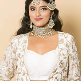 White Designer Dress with Golden Embroidered Jacket - Anvi Couture