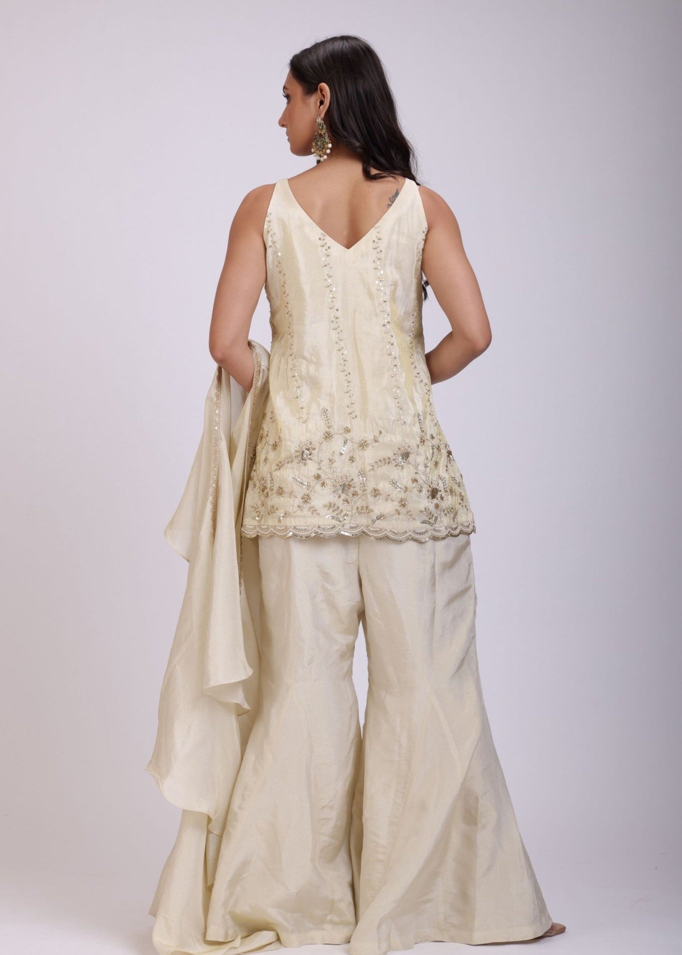 Off White Embroidered Sharara Set With Dupatta - Anvi Couture