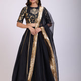 Black Silk Lehenga Set Brocade Hand Embroidered Top