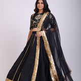 Black Silk Lehenga Set Brocade Hand Embroidered Top
