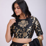 Black Silk Lehenga Set Brocade Hand Embroidered Top