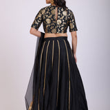 Black Silk Lehenga Set Brocade Hand Embroidered Top