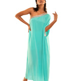 Aqua Blue One Shoulder Kaftan Dress Full