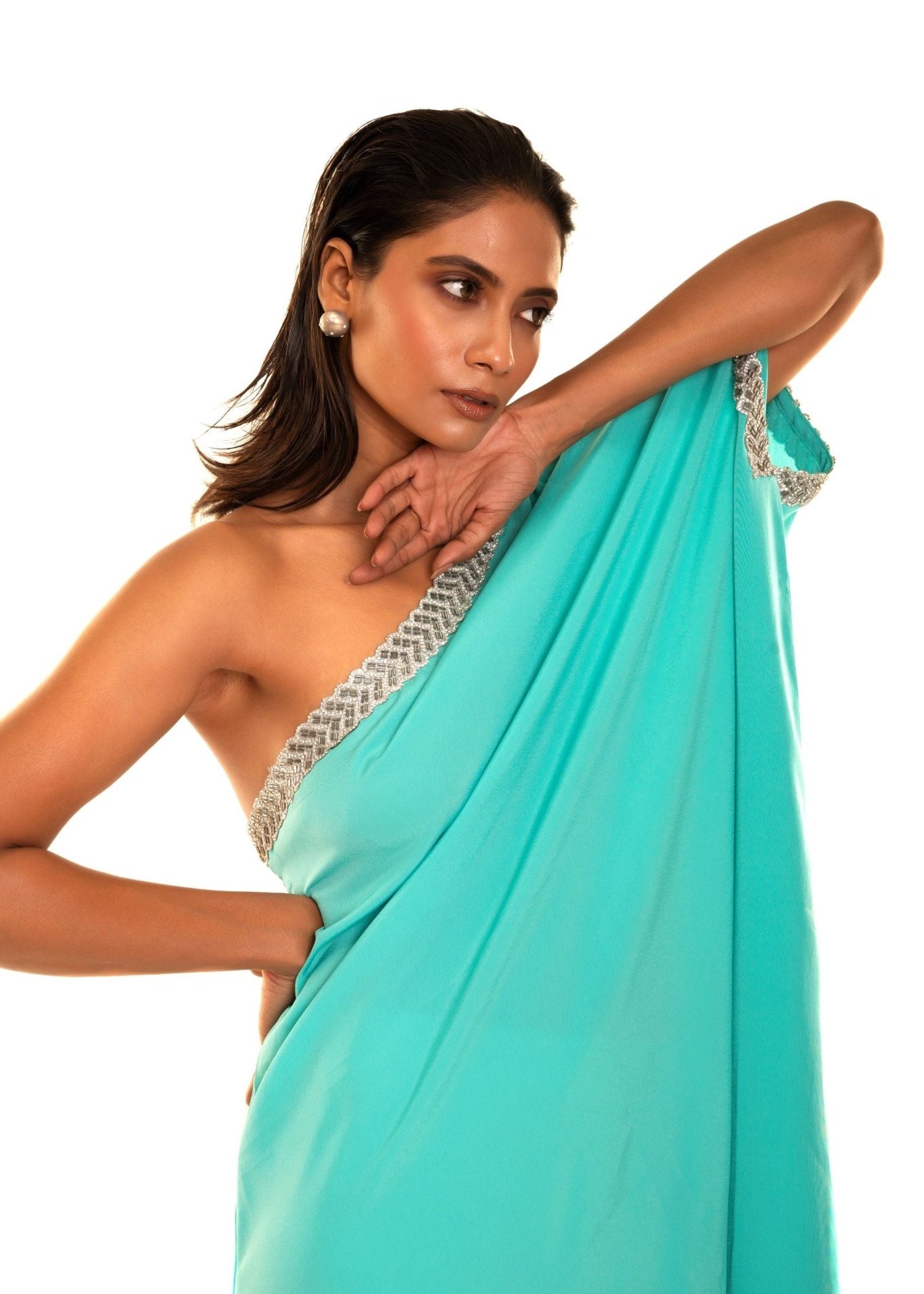 Aqua Blue One Shoulder Kaftan Dress - Anvi Couture