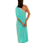 Aqua Blue One Shoulder Kaftan Dress Back
