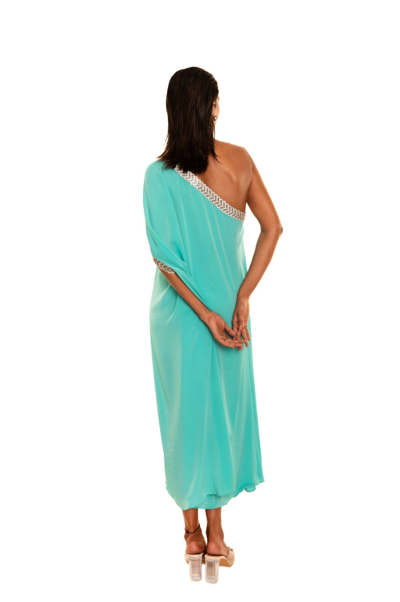 Aqua Blue One Shoulder Kaftan Dress - Anvi Couture