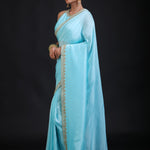 Aqua Blue Pure Silk Organza Saree with Sequin Border front
