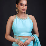 Aqua Blue Pure Silk Organza Saree with Sequin Border close up