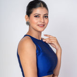 Azure Blue Color Raw Silk Halter Neck Blouse with Back Closure - Anvi Couture