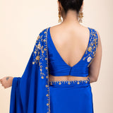 Azure Blue Pure Crepe Silk Saree with Hand Embroidered Work - Anvi Couture