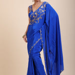 Azure Blue Pure Crepe Silk Saree with Hand Embroidered Work full