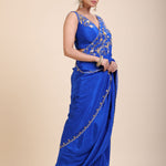 Azure Blue Pure Crepe Silk Saree with Hand Embroidered Work front
