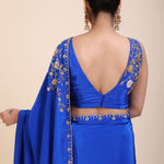 Azure Blue Pure Crepe Silk Saree with Hand Embroidered Work back
