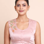 Baby Pink Embroidered Sleeveless Blouse Front