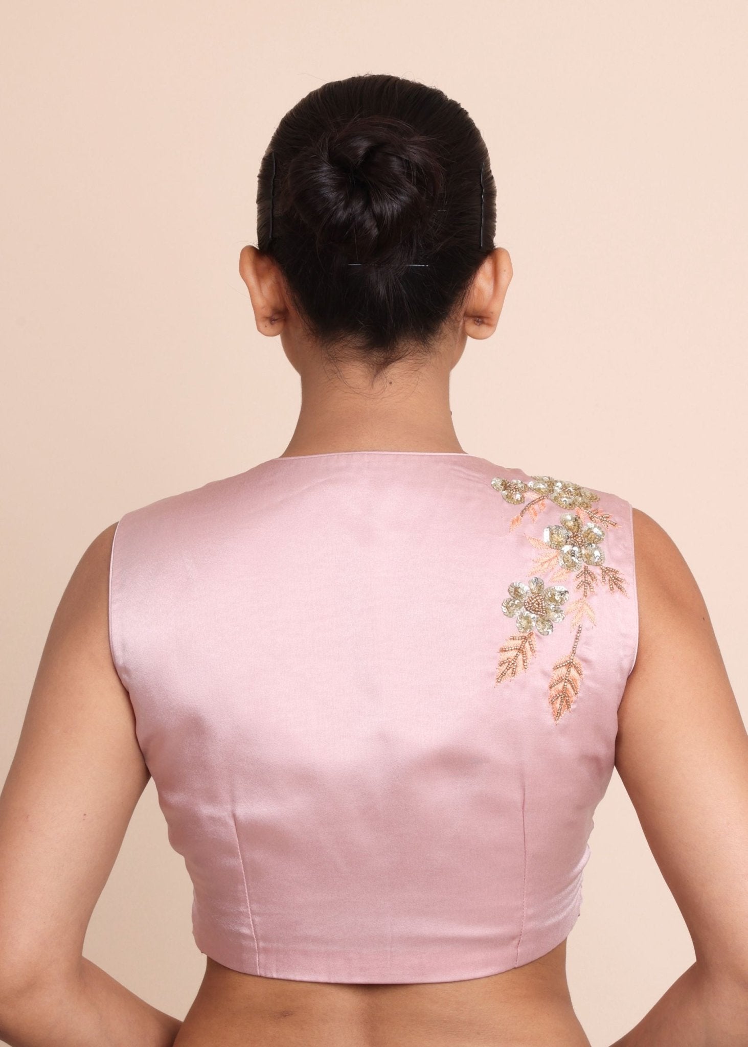 Baby Pink Embroidered Sleeveless Blouse - Anvi Couture