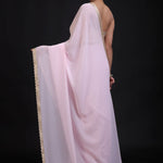 Baby Pink Georgette Saree with Golden Cutdana Lace Border Back