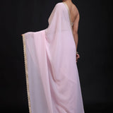 Baby Pink Georgette Saree with Golden Cutdana Lace Border Back