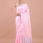Baby Pink Handloom Cotton Printed Saree full