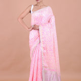 Baby Pink Handloom Cotton Printed Saree full