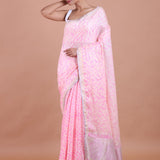 Baby Pink Handloom Cotton Printed Saree front