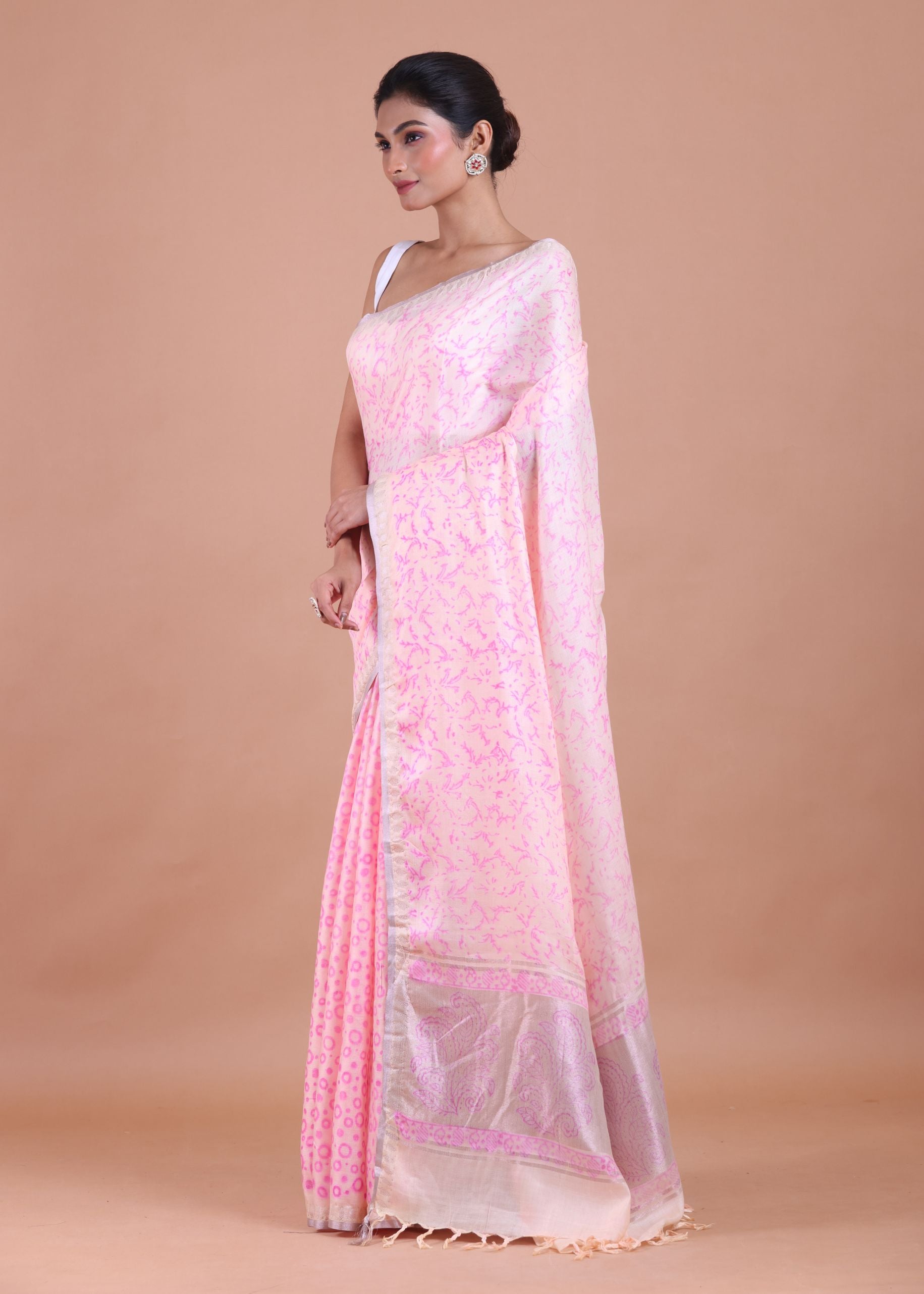 Baby Pink Handloom Cotton Printed Saree side