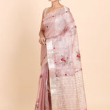 Baby Pink Tissue Silk Saree with Floral Hand Embroidery Saree Side