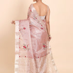 Baby Pink Tissue Silk Saree with Floral Hand Embroidery Saree Back