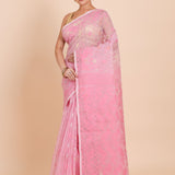 Baby Pink and Golden Bangladeshi Dhakai Jamdani Saree full