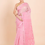 Baby Pink and Golden Bangladeshi Dhakai Jamdani Saree front