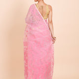 Baby Pink and Golden Bangladeshi Dhakai Jamdani Saree back
