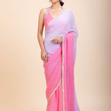 Baby Pink and Lavender Georgette Saree - Anvi Couture
