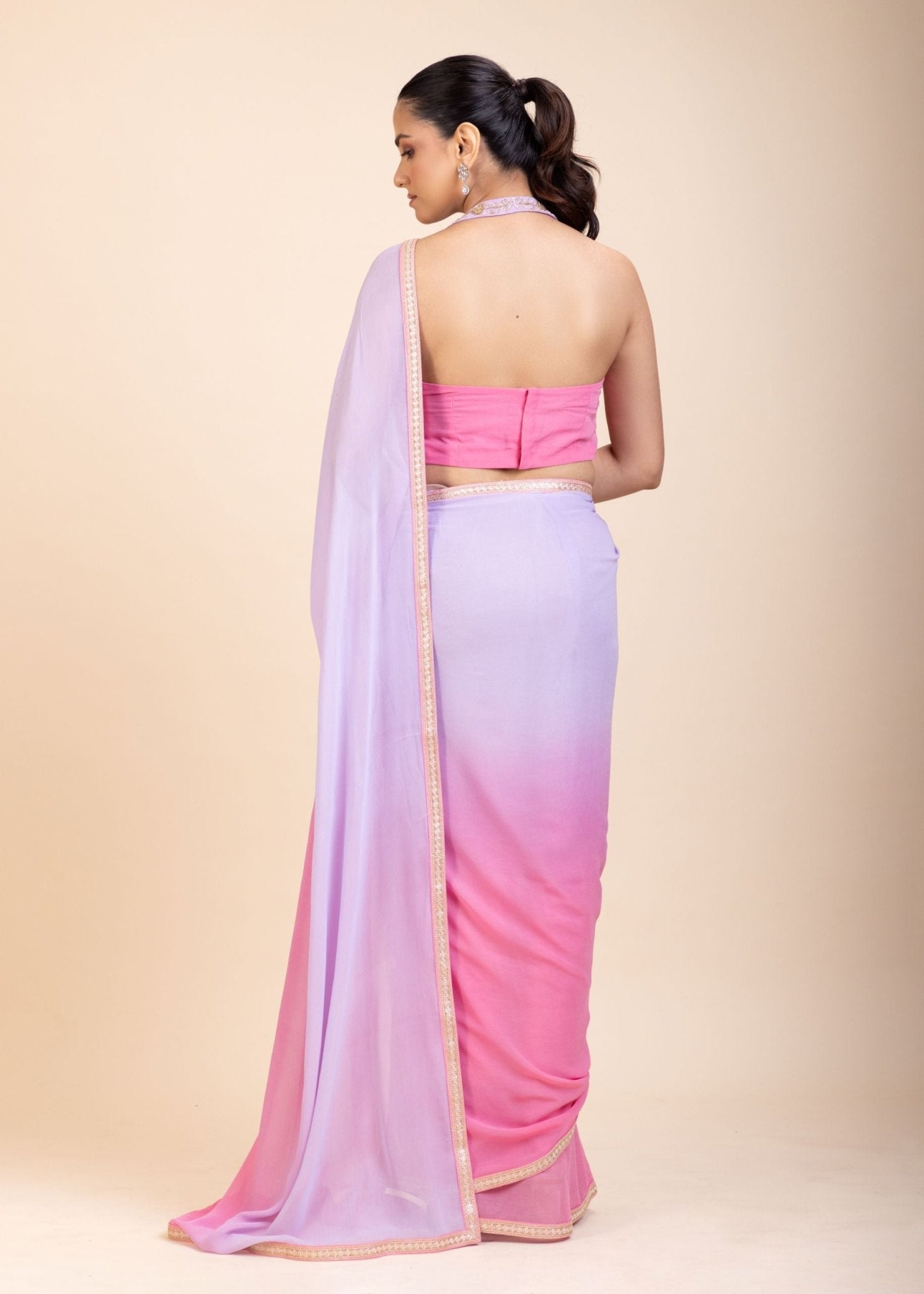 Baby Pink and Lavender Georgette Saree - Anvi Couture