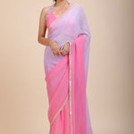 Baby Pink and Lavender Georgette Saree with Designer Halter Neck Blouse Full

