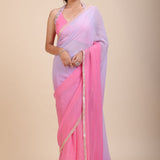 Baby Pink and Lavender Georgette Saree with Designer Halter Neck Blouse Full

