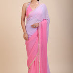 Baby Pink and Lavender Georgette Saree with Designer Halter Neck Blouse Front

