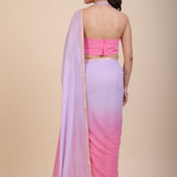 Baby Pink and Lavender Georgette Saree with Designer Halter Neck Blouse Back

