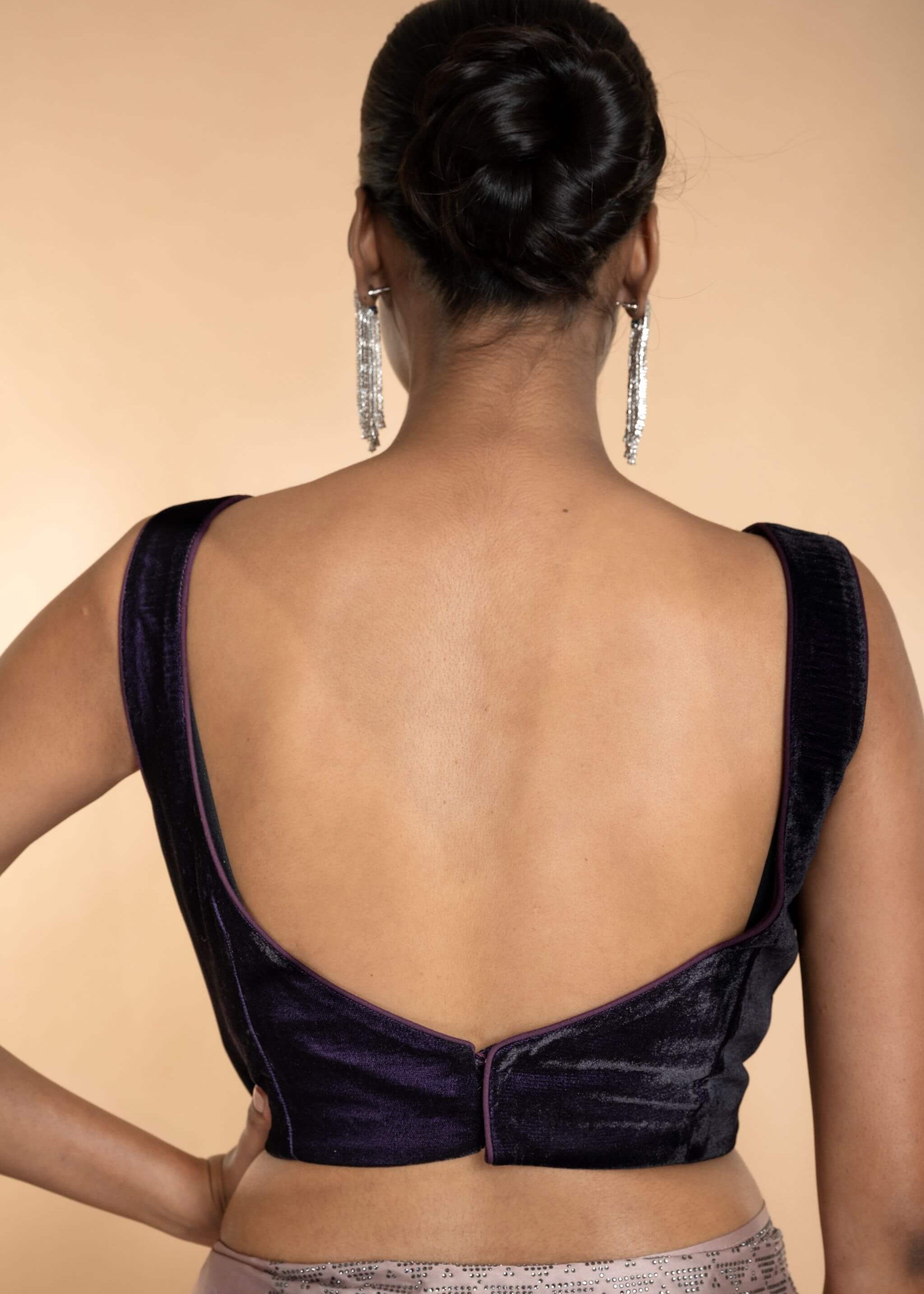 Dark Purple Sleeveless Georgette Blouse with V Neckline - Anvi Couture